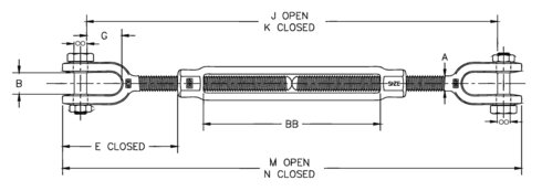 Crosby HG-228 Jaw and Jaw Turnbuckle measurements