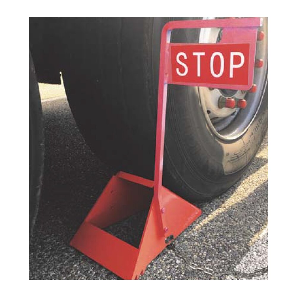Metal wheel chocks with stop sign